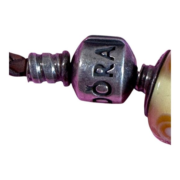 Pandora Brown Braided Double Leather Bracelet With Yellow Glass Charm Sterling - Picture 7 of 8